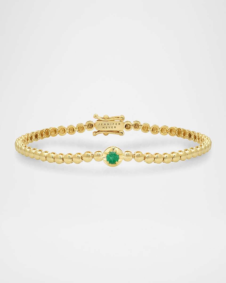 18K Yellow Gold 1 Illusion Set Emerald and Mini Bezel Tennis Bracelet